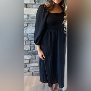 Madewell Black Midi Dress With Puff Sleeves